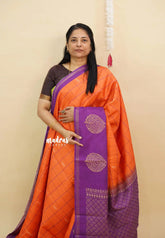 Orange with Purple - Yamini Paper silk with traditional border